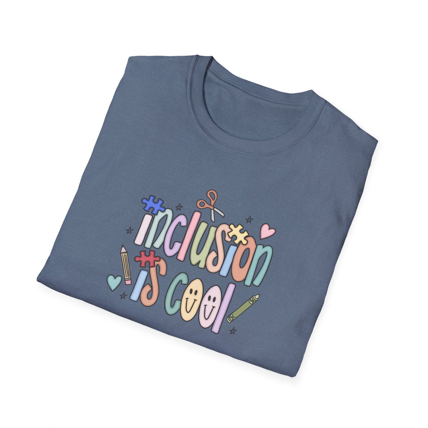 Inclusion is Cool Unisex Softstyle T-Shirt, ESE Lightweight Tee, Educational Gift, Special Ed Lover Apparel, Back to School Shirt, Fun Shirt for Kids