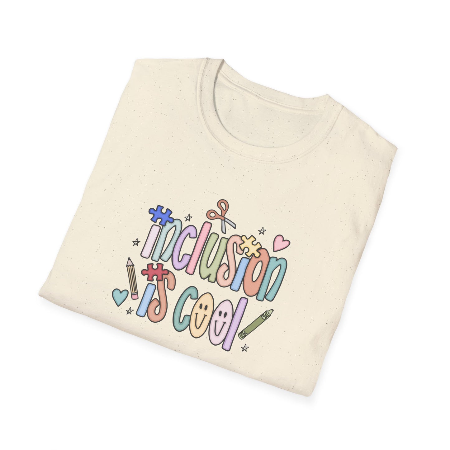 Inclusion is Cool Unisex Softstyle T-Shirt, ESE Lightweight Tee, Educational Gift, Special Ed Lover Apparel, Back to School Shirt, Fun Shirt for Kids