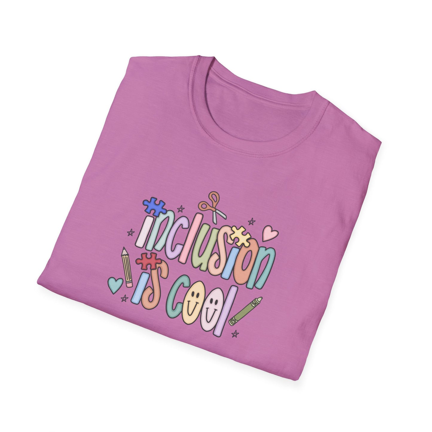 Inclusion is Cool Unisex Softstyle T-Shirt, ESE Lightweight Tee, Educational Gift, Special Ed Lover Apparel, Back to School Shirt, Fun Shirt for Kids