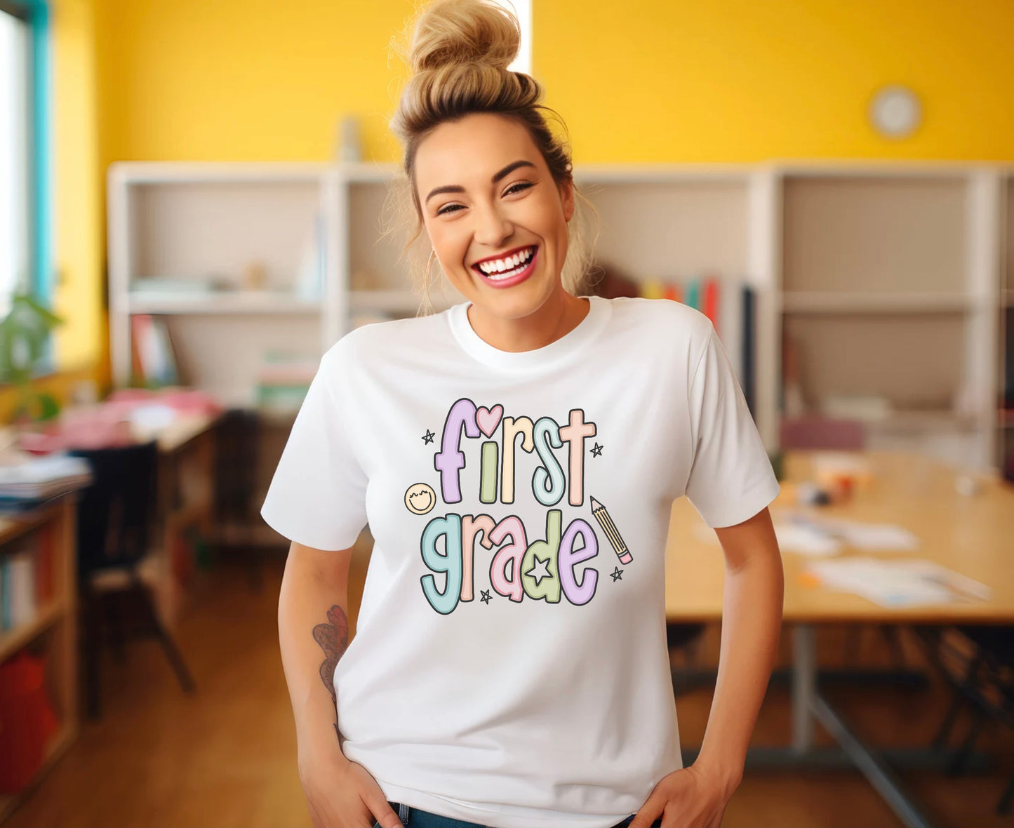 Teacher T-shirt - 1st Grade Teacher Shirt First Grade Vibes Unisex T-Shirt, Cute Tee for Teachers, Back to School Gift, Fun Kids Apparel, Educational Theme Shirt
