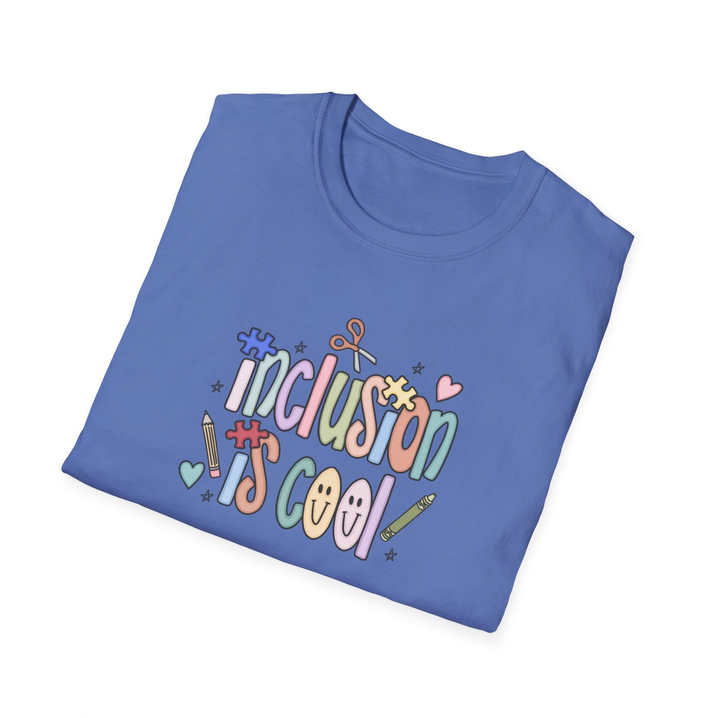 Inclusion is Cool Unisex Softstyle T-Shirt, ESE Lightweight Tee, Educational Gift, Special Ed Lover Apparel, Back to School Shirt, Fun Shirt for Kids
