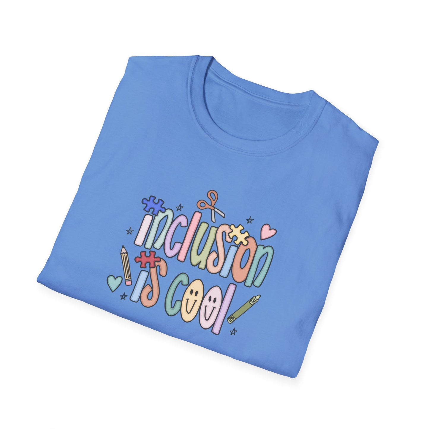 Inclusion is Cool Unisex Softstyle T-Shirt, ESE Lightweight Tee, Educational Gift, Special Ed Lover Apparel, Back to School Shirt, Fun Shirt for Kids