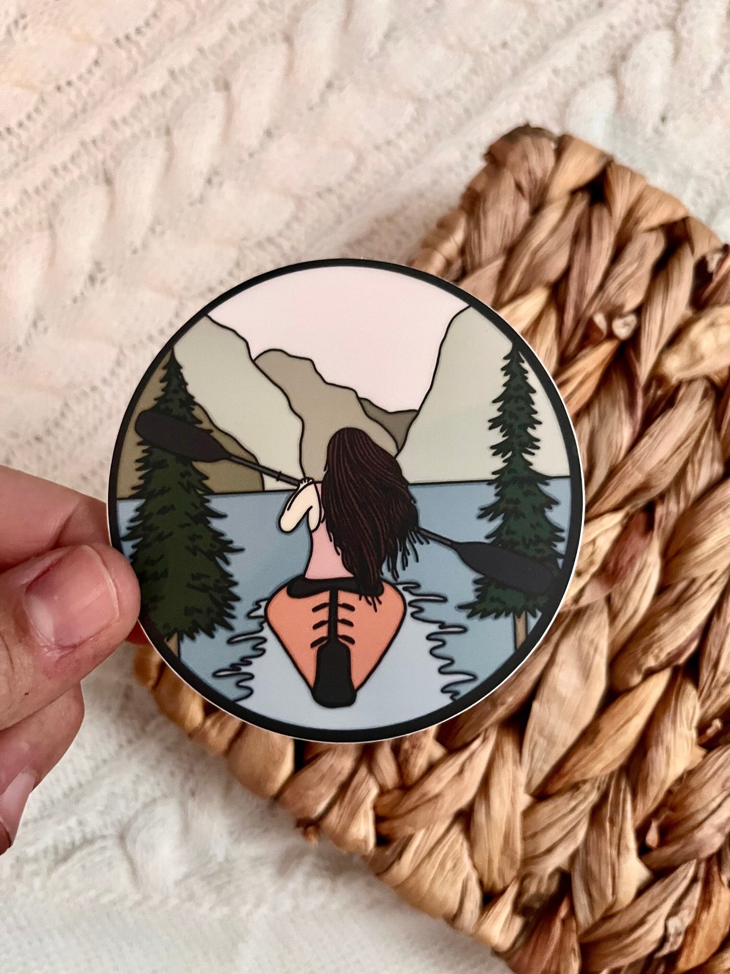 Mountain Kayak Brunette Girl Sticker