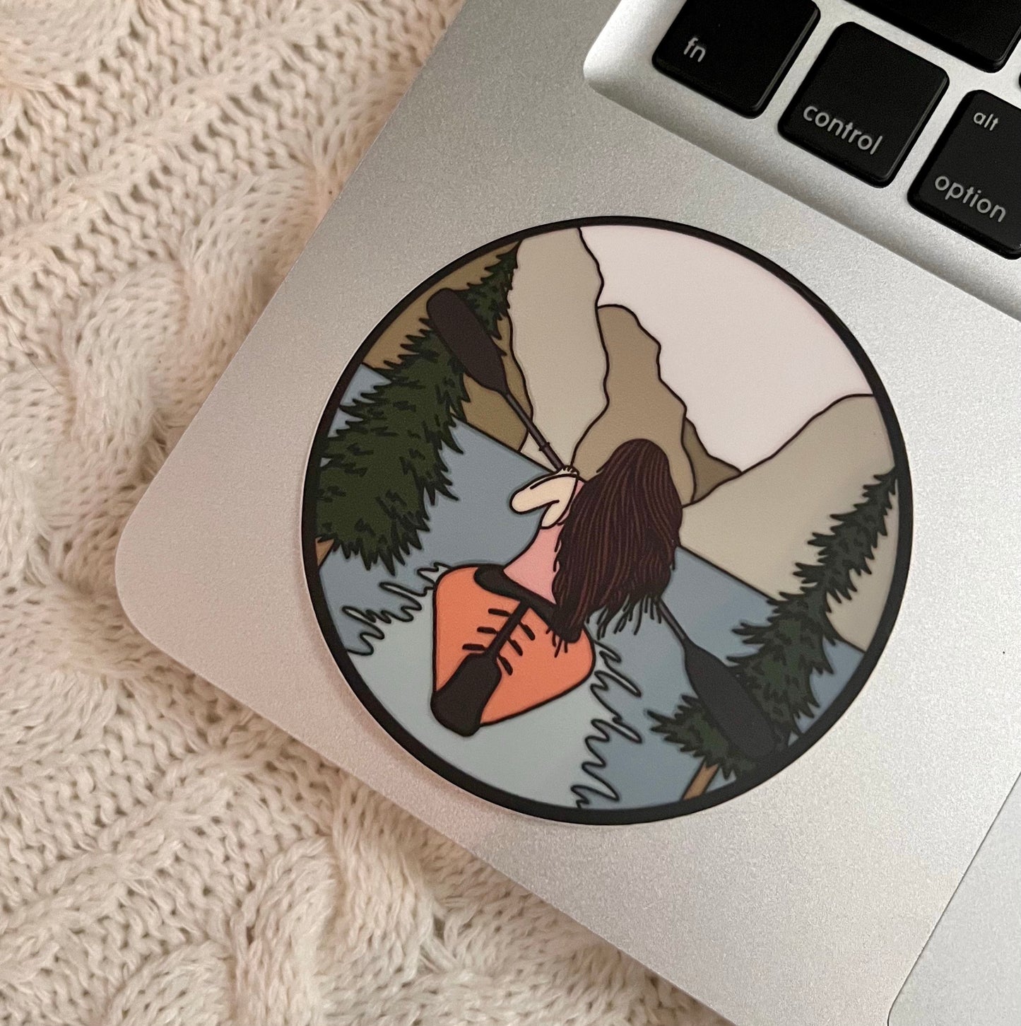 Mountain Kayak Brunette Girl Sticker