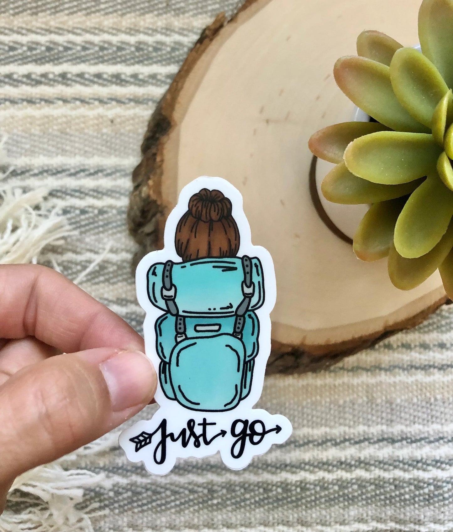 Just Go Brunette Girl Back Pack Sticker