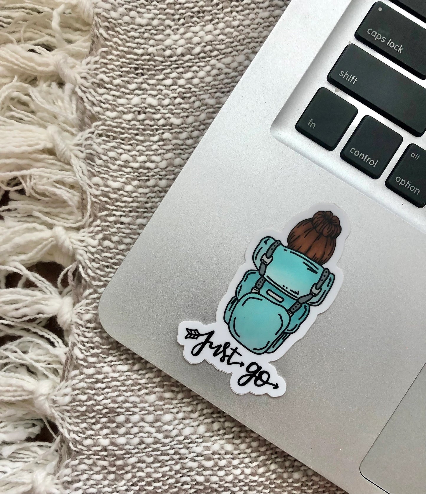Just Go Brunette Girl Back Pack Sticker