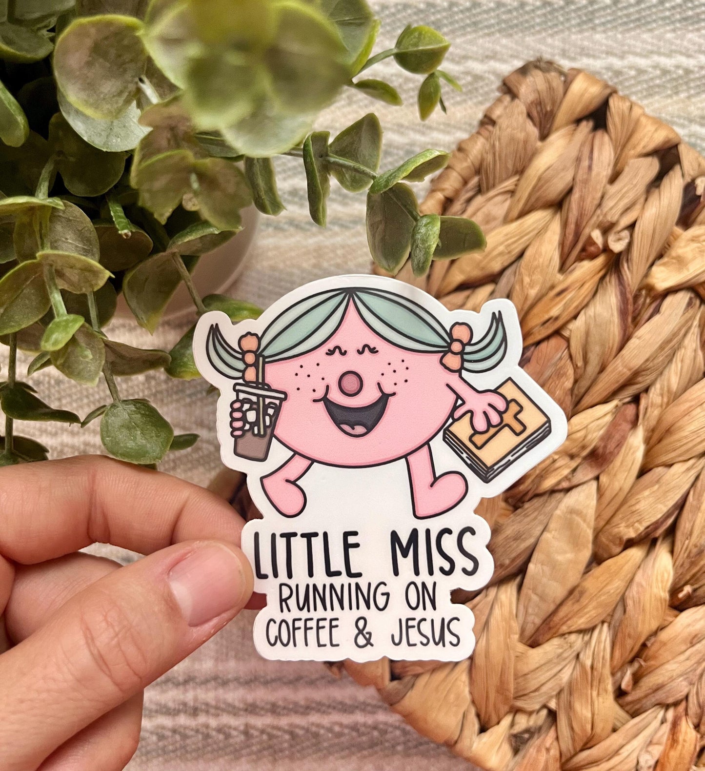 Little Miss Coffee and Jesus Sticker