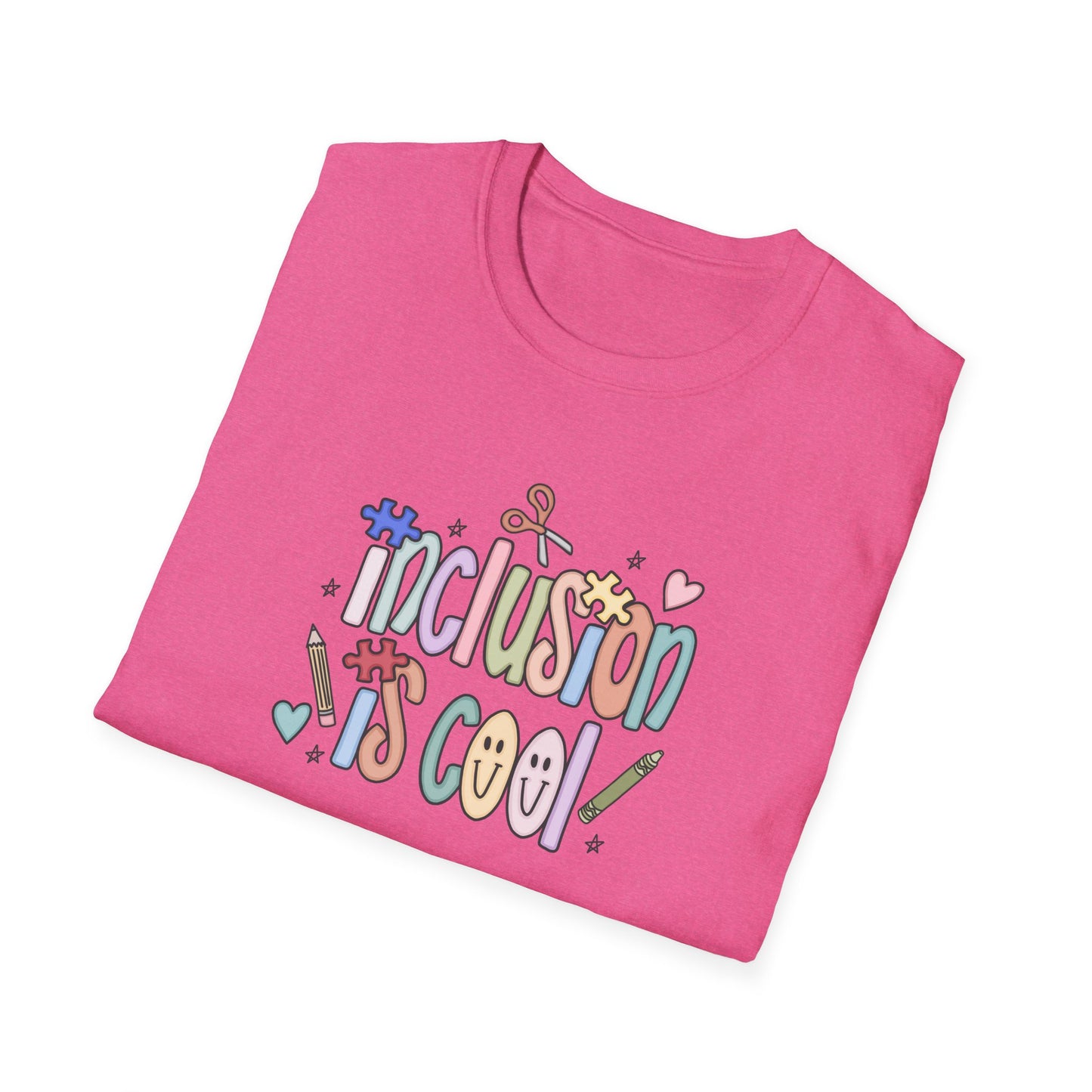 Inclusion is Cool Unisex Softstyle T-Shirt, ESE Lightweight Tee, Educational Gift, Special Ed Lover Apparel, Back to School Shirt, Fun Shirt for Kids