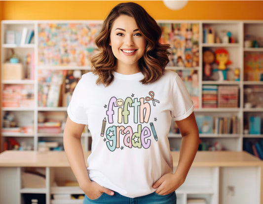 Teacher T-shirt - 5th Grade Teacher Shirt, Fifth Grade Vibes Unisex T-Shirt, Cute Tee for Teachers, Back to School Gift, Fun Kids Apparel, Educational Theme Shirt
