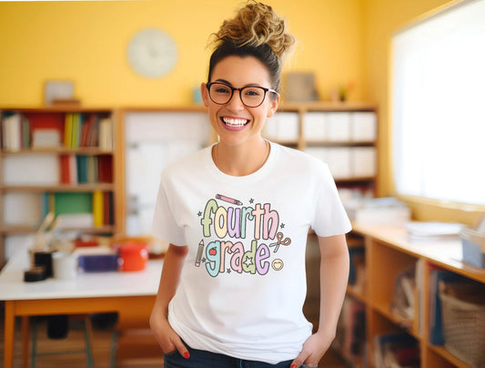 Teacher T-shirt - 4th Grade Teacher Shirt, Fourth Grade Vibes Unisex T-Shirt, Cute Tee for Teachers, Back to School Gift, Fun Kids Apparel, Educational Theme Shirt