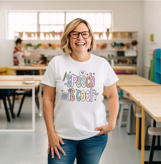 Speech is Cool Unisex T-Shirt, SLP Teacher Shirt, Lightweight Tee, Educational Gift, Back to School Shirt, Fun Shirt for Kids