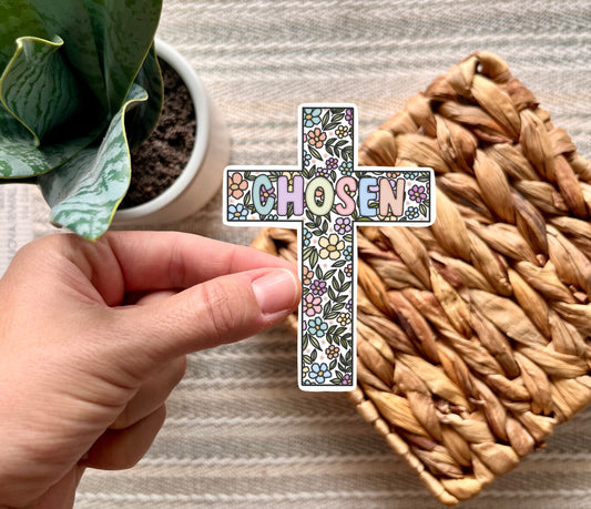Chosen Floral Cross Sticker
