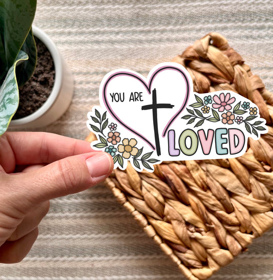 You Are Loved Cross Heart Sticker