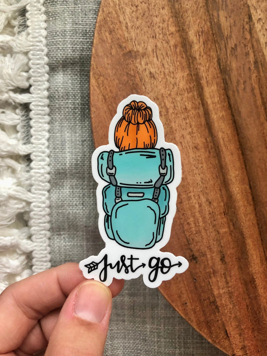 Just Go Red Head Girl Back Pack Sticker