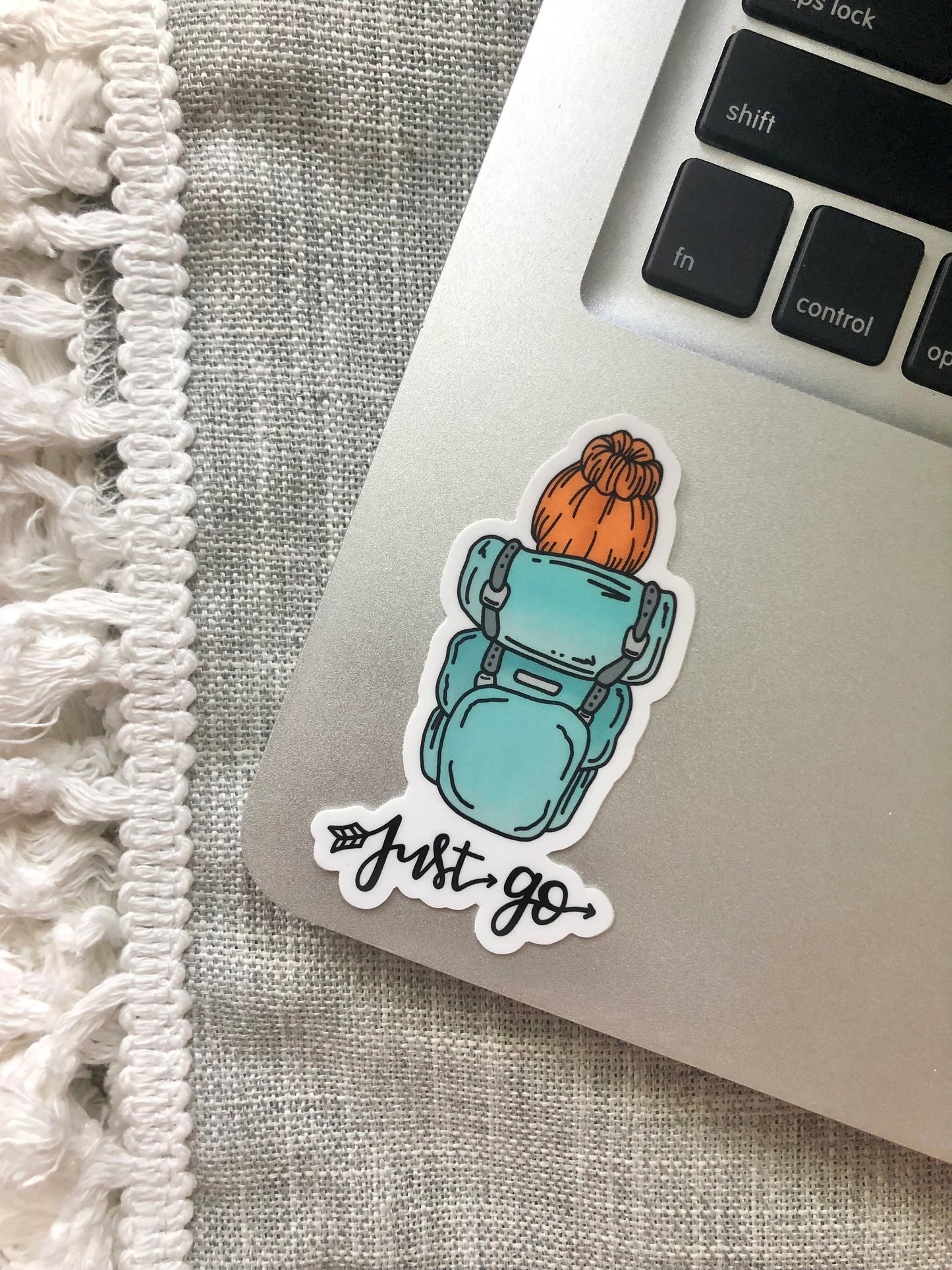 Just Go Red Head Girl Back Pack Sticker